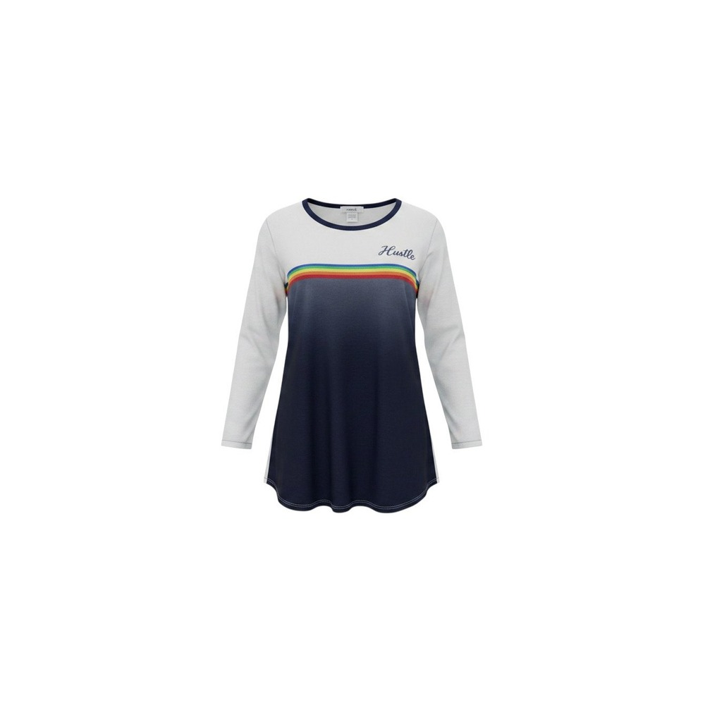 Marci rue21 Top Womens M White Navy Blue NWT Rainbow Hustle Ombre Long Sleeve